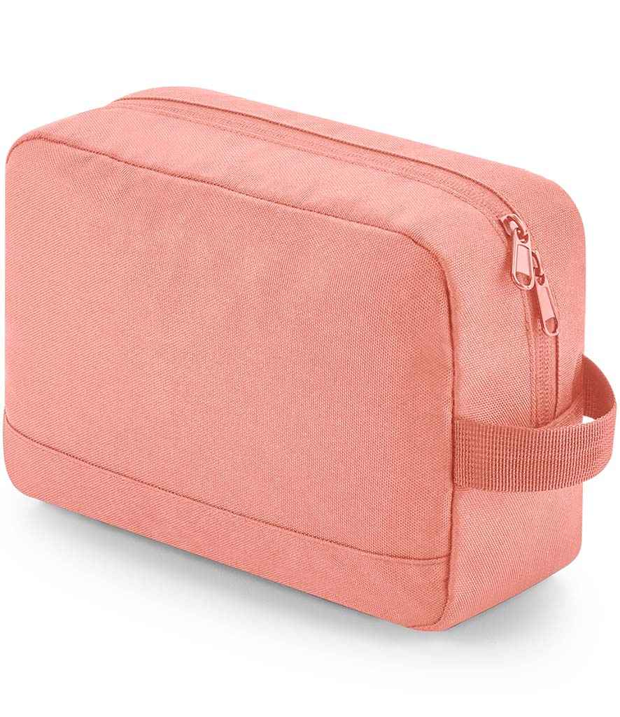 BagBase Recycled Essentials Wash Bag in ONE Blush Pink by Bagbase — Custom branded clothing by Print Press, featuring premium embroidery produced in our specialist print lab in the UK.
