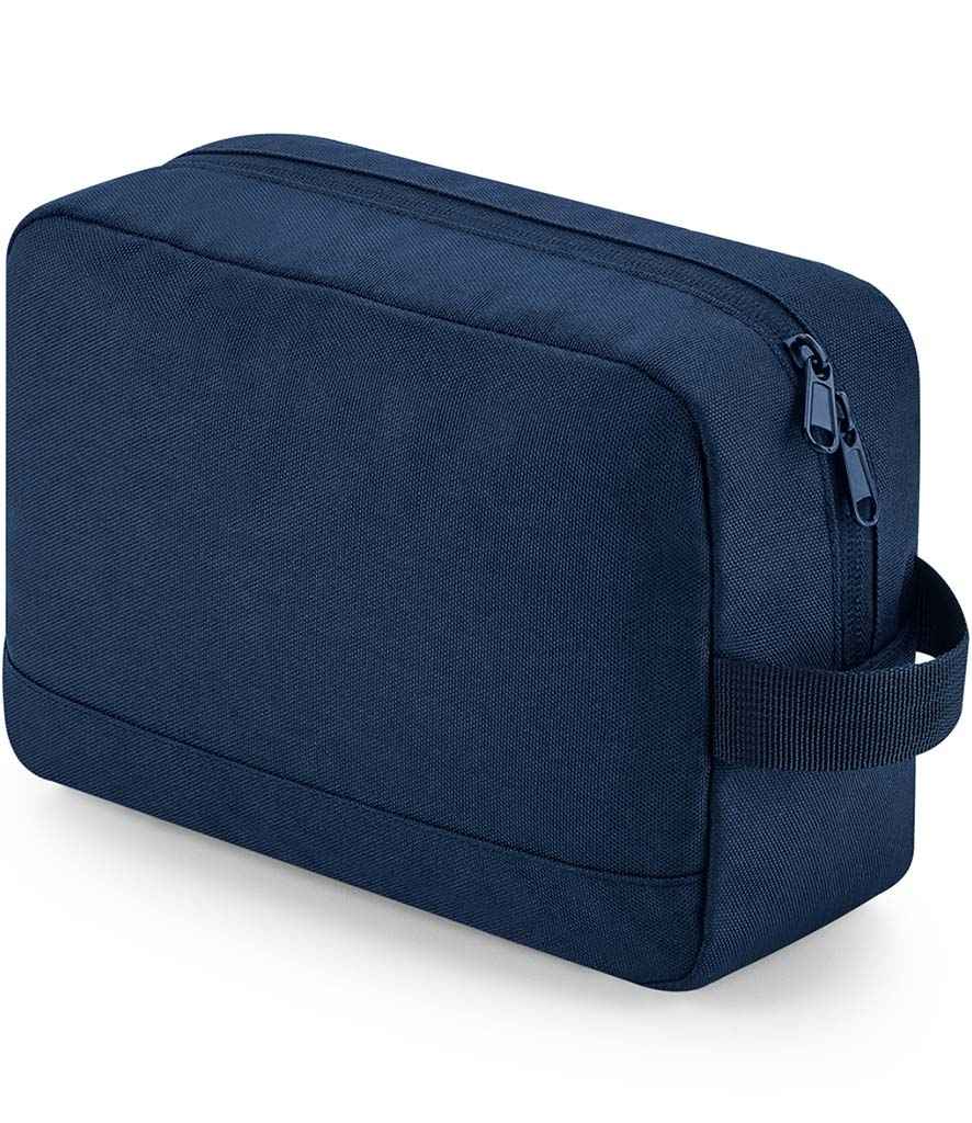 BagBase Recycled Essentials Wash Bag in ONE Navy by Bagbase — Custom branded clothing by Print Press, featuring premium embroidery produced in our specialist print lab in the UK.