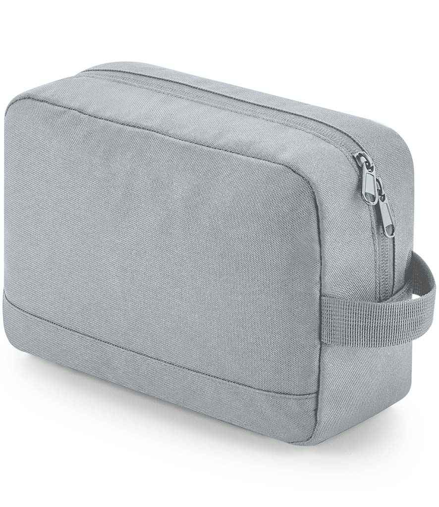BagBase Recycled Essentials Wash Bag in ONE Pure Grey by Bagbase — Custom branded clothing by Print Press, featuring premium embroidery produced in our specialist print lab in the UK.