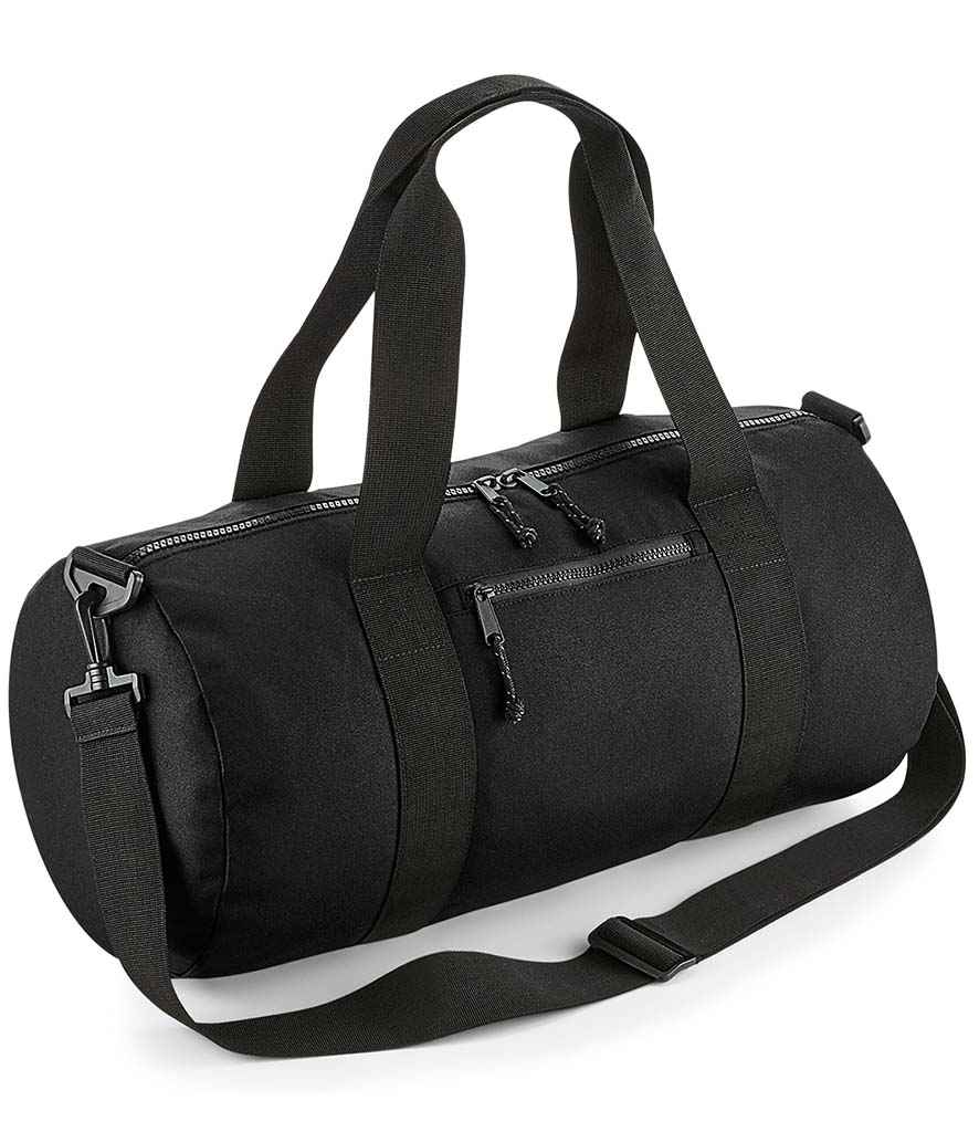 BagBase Recycled Barrel Bag in ONE Black by Bagbase — Custom branded clothing by Print Press, featuring premium embroidery produced in our specialist print lab in the UK.
