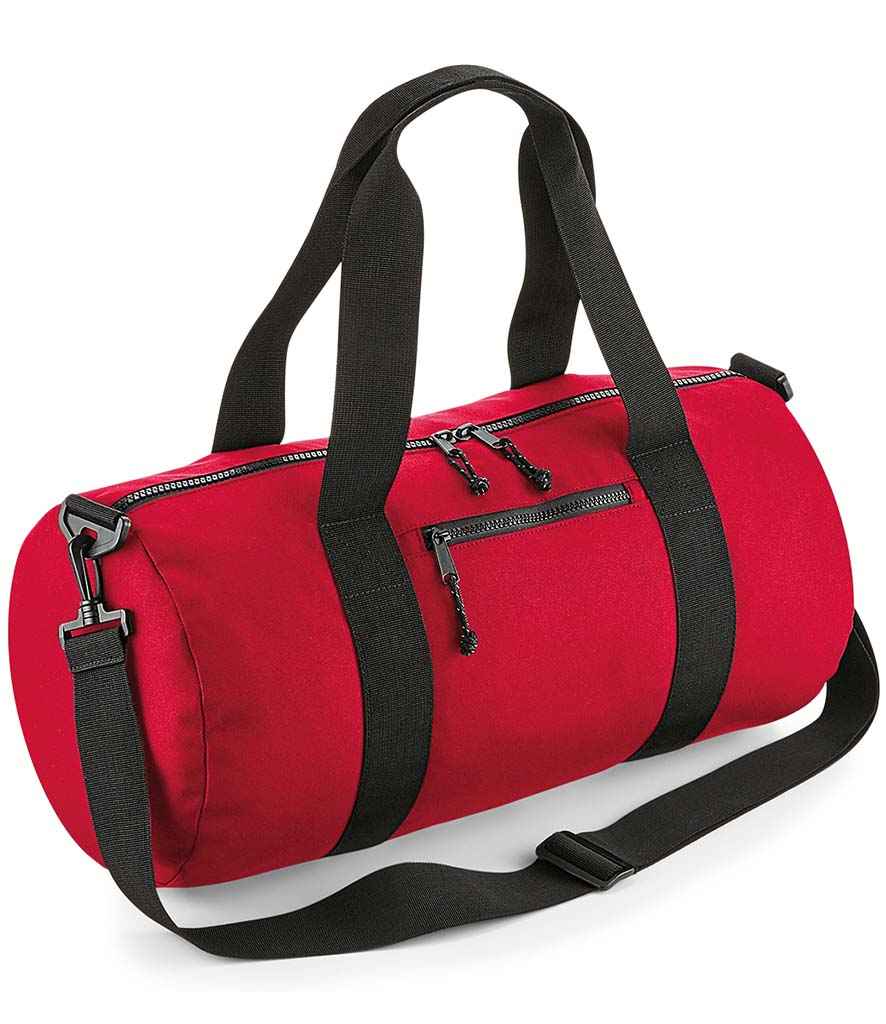 BagBase Recycled Barrel Bag in ONE Classic Red by Bagbase — Custom branded clothing by Print Press, featuring premium embroidery produced in our specialist print lab in the UK.