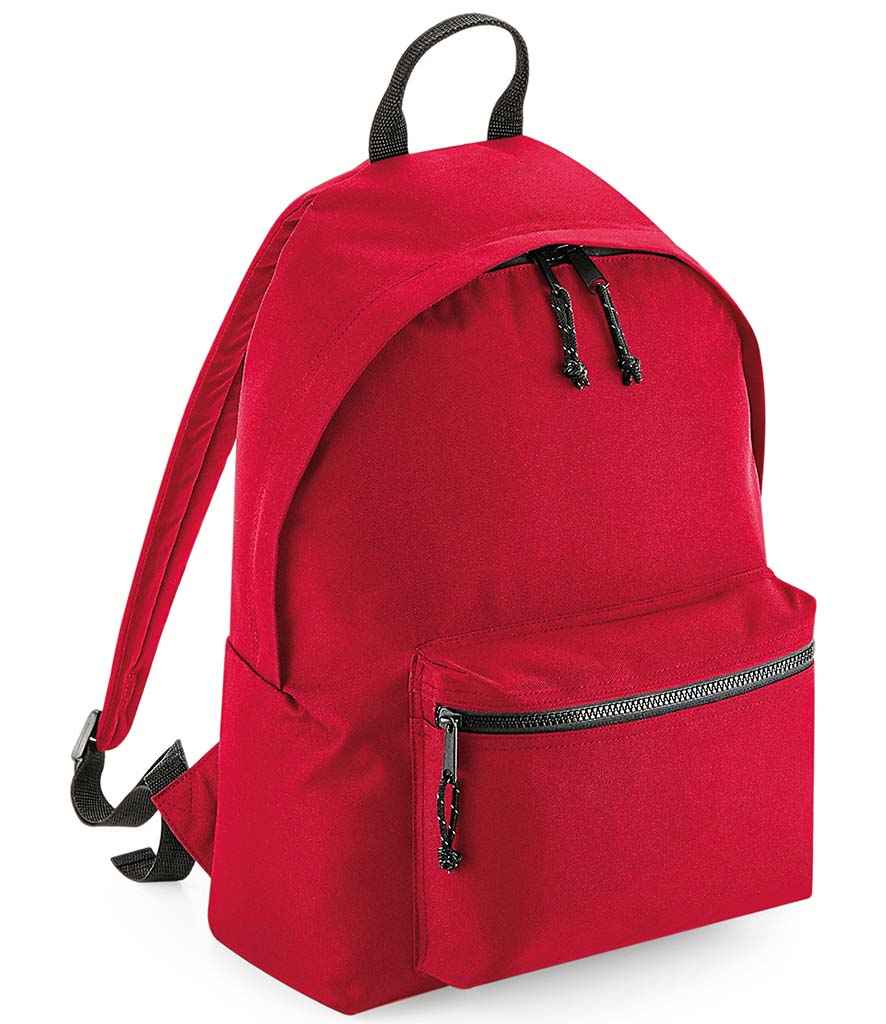 BagBase Recycled Backpack in ONE Classic Red by Bagbase — Custom branded clothing by Print Press, featuring premium embroidery produced in our specialist print lab in the UK.