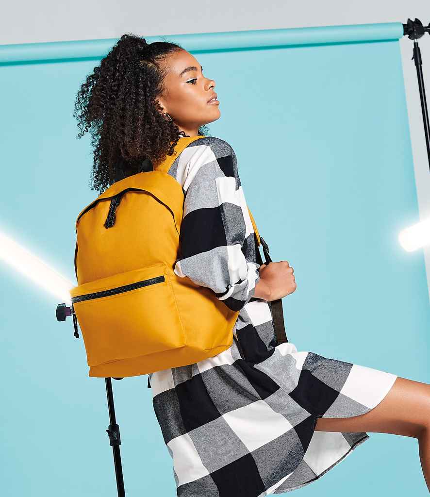 BagBase Recycled Backpack in ONE Mustard by Bagbase — Custom branded clothing by Print Press, featuring premium embroidery produced in our specialist print lab in the UK.