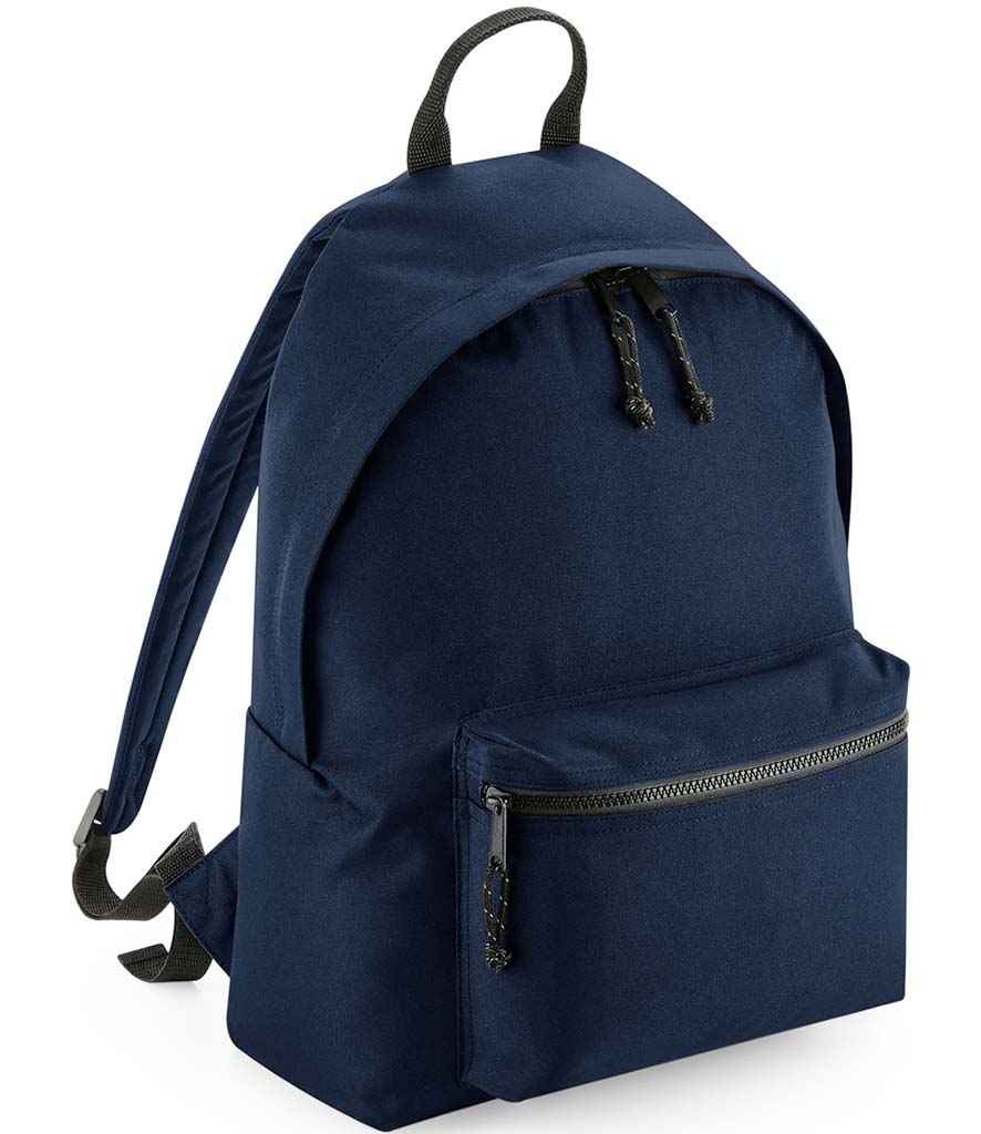 BagBase Recycled Backpack in ONE Navy by Bagbase — Custom branded clothing by Print Press, featuring premium embroidery produced in our specialist print lab in the UK.