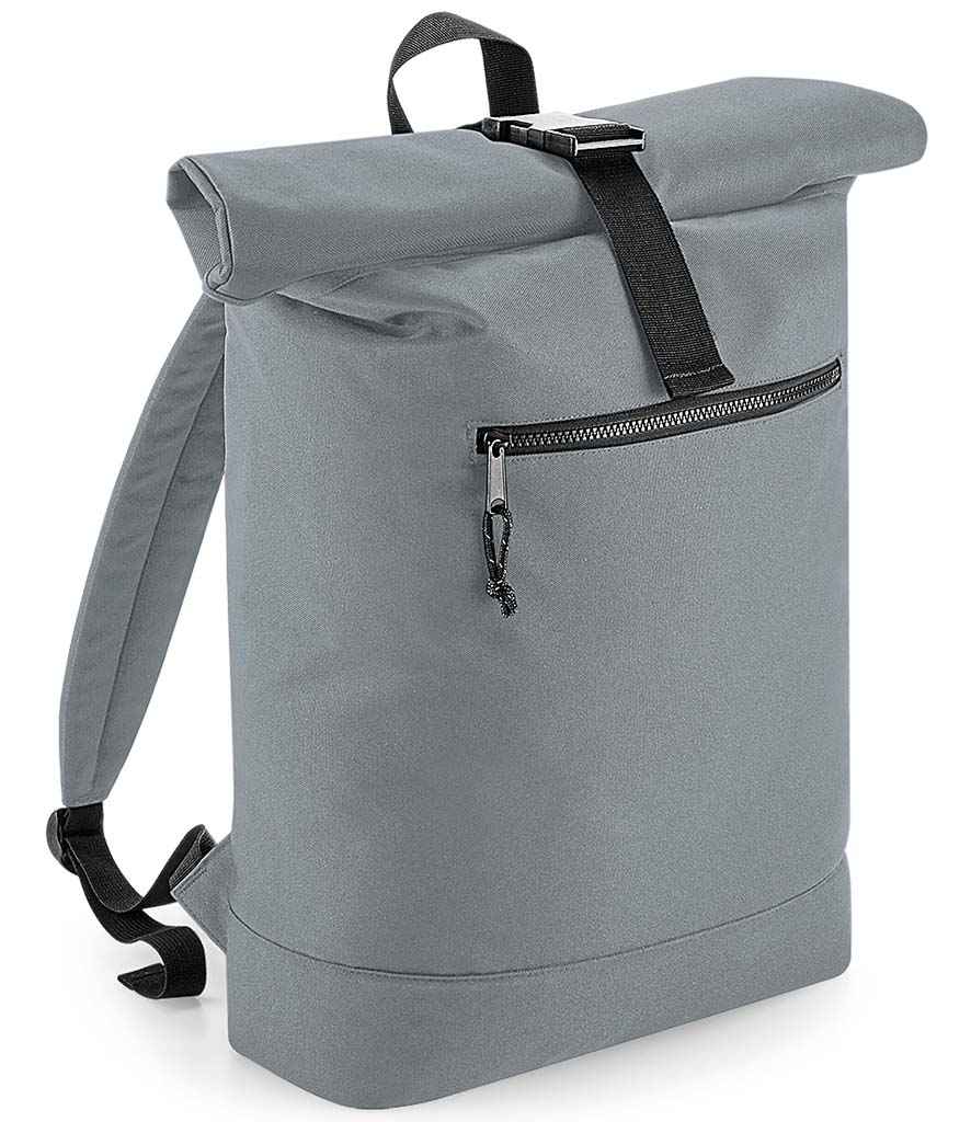 BagBase Recycled Roll-Top Backpack in ONE Pure Grey by Bagbase — Custom branded clothing by Print Press, featuring premium embroidery produced in our specialist print lab in the UK.