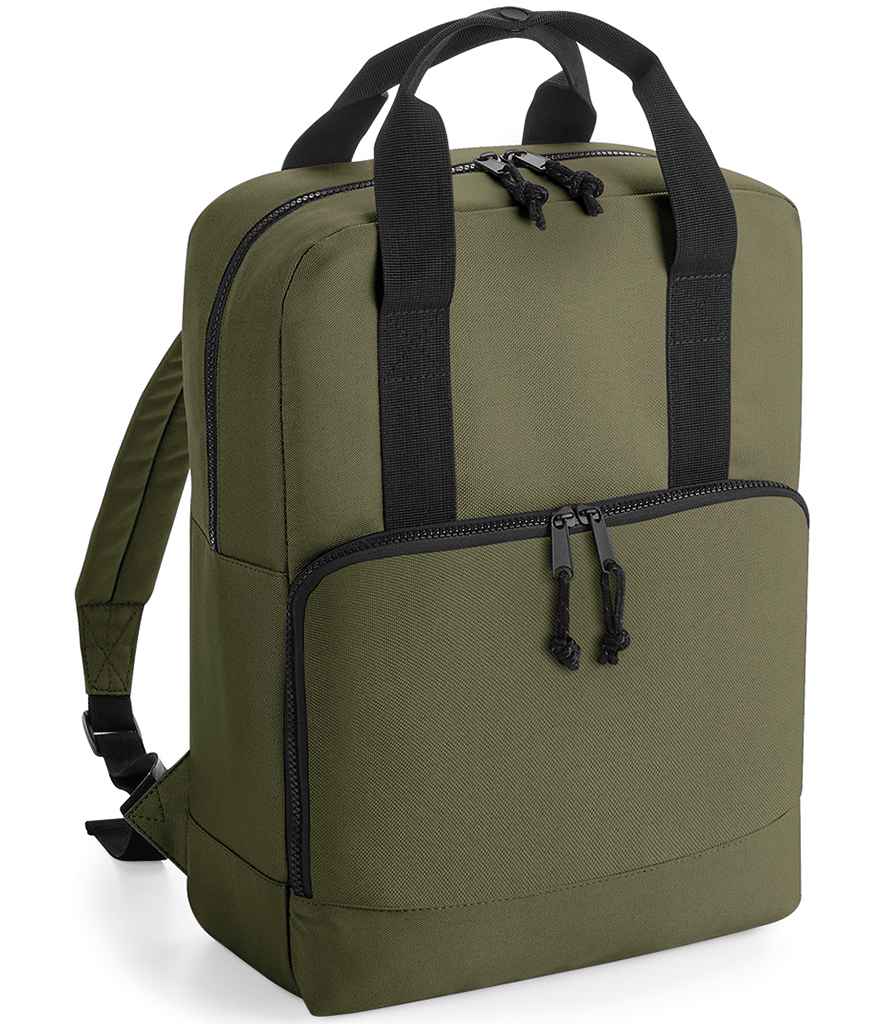 BagBase Recycled Cooler Backpack in ONE Military Green by Bagbase — Custom branded clothing by Print Press, featuring premium embroidery produced in our specialist print lab in the UK.
