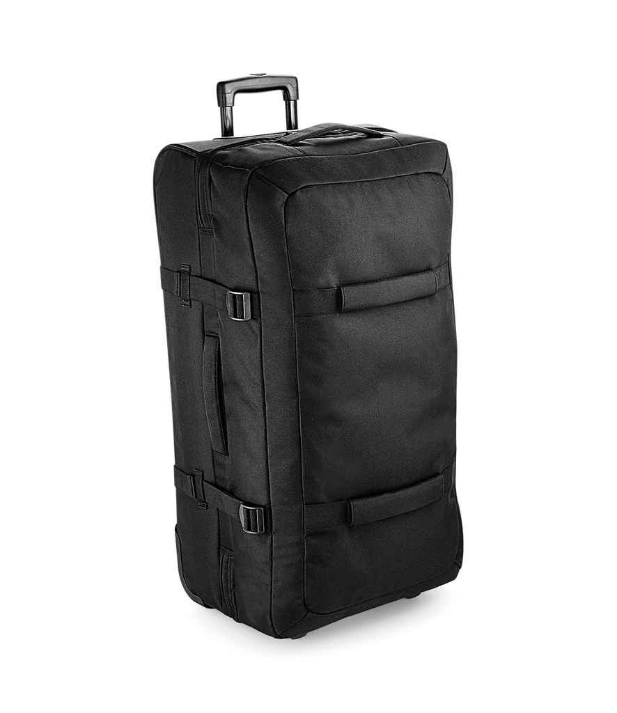 BagBase Escape Check-In Wheelie Bag in ONE Black by Bagbase — Custom branded clothing by Print Press, featuring premium embroidery produced in our specialist print lab in the UK.