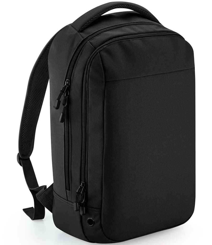 BagBase Athleisure Sports Backpack in ONE Black Black by Bagbase — Custom branded clothing by Print Press, featuring premium embroidery produced in our specialist print lab in the UK.