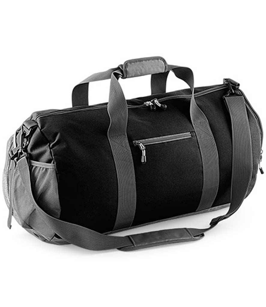 BagBase Athleisure Kit Bag in ONE Black by Bagbase — Custom branded clothing by Print Press, featuring premium embroidery produced in our specialist print lab in the UK.