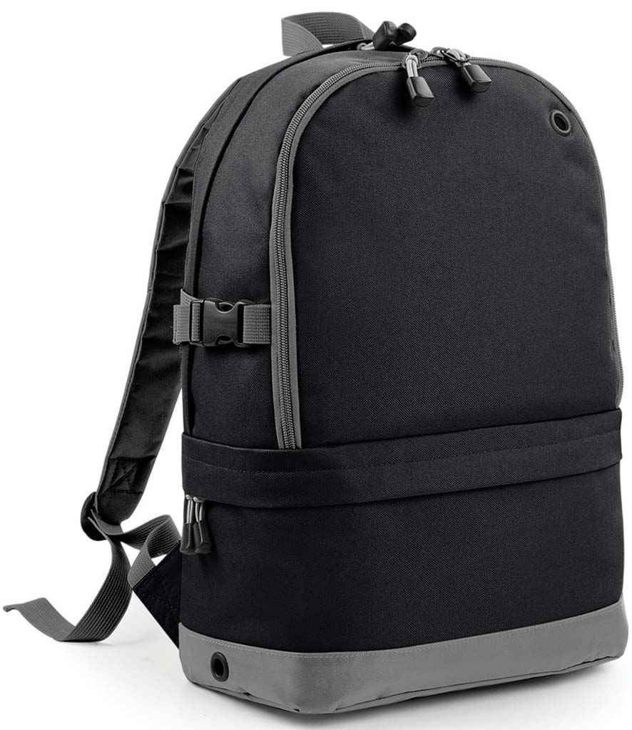 BagBase Athleisure Pro Backpack in ONE Black by Bagbase — Custom branded clothing by Print Press, featuring premium embroidery produced in our specialist print lab in the UK.