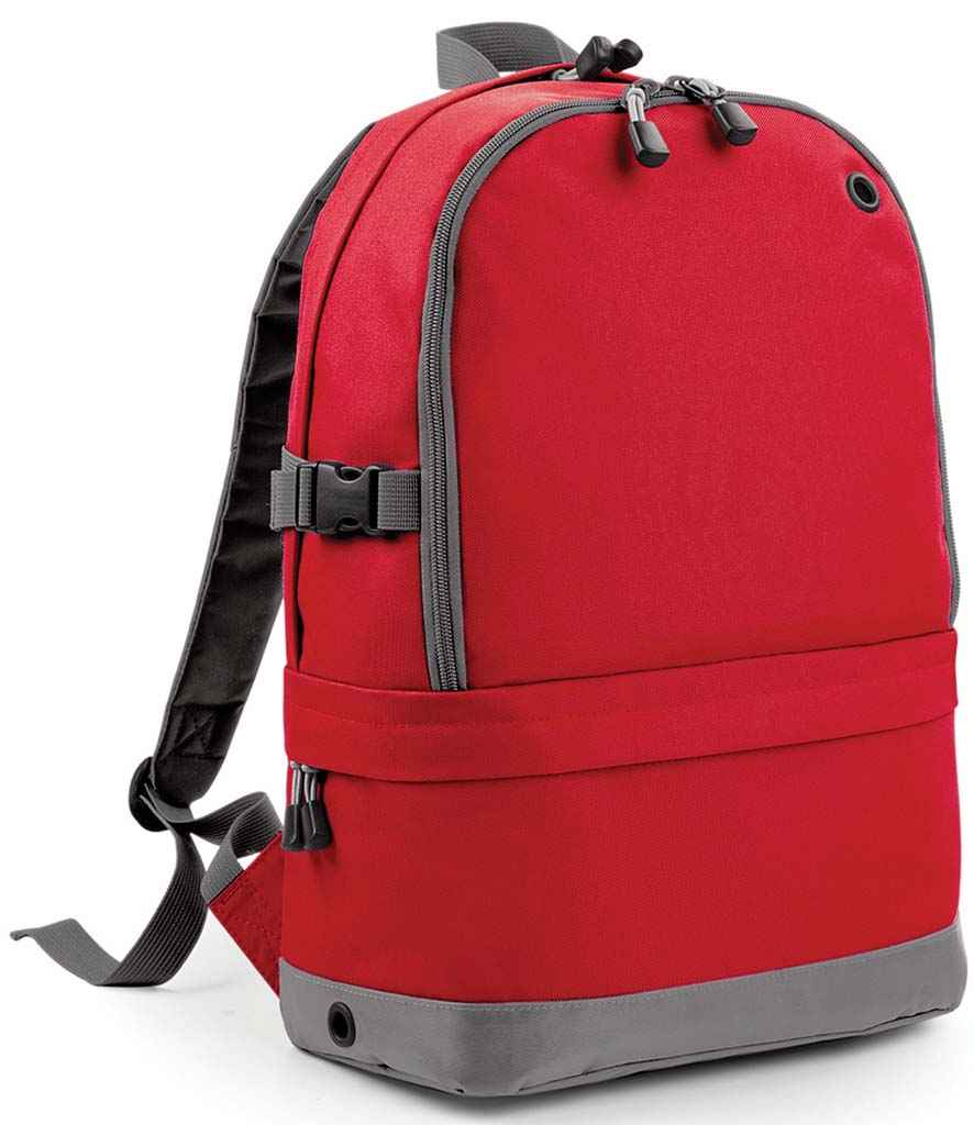 BagBase Athleisure Pro Backpack in ONE Classic Red by Bagbase — Custom branded clothing by Print Press, featuring premium embroidery produced in our specialist print lab in the UK.