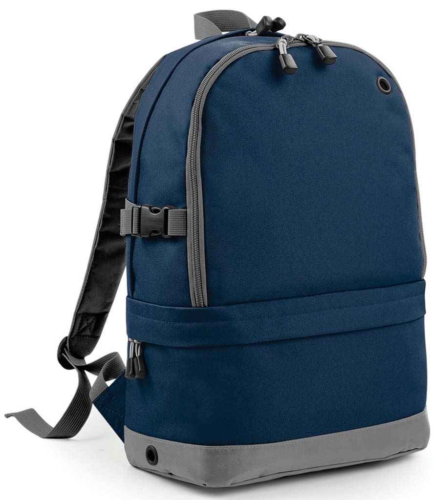 BagBase Athleisure Pro Backpack in ONE French Navy by Bagbase — Custom branded clothing by Print Press, featuring premium embroidery produced in our specialist print lab in the UK.