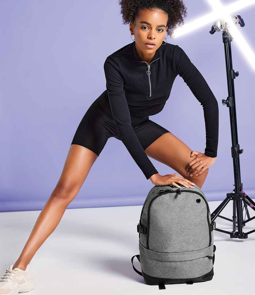 BagBase Athleisure Pro Backpack in ONE Grey Marl by Bagbase — Custom branded clothing by Print Press, featuring premium embroidery produced in our specialist print lab in the UK.