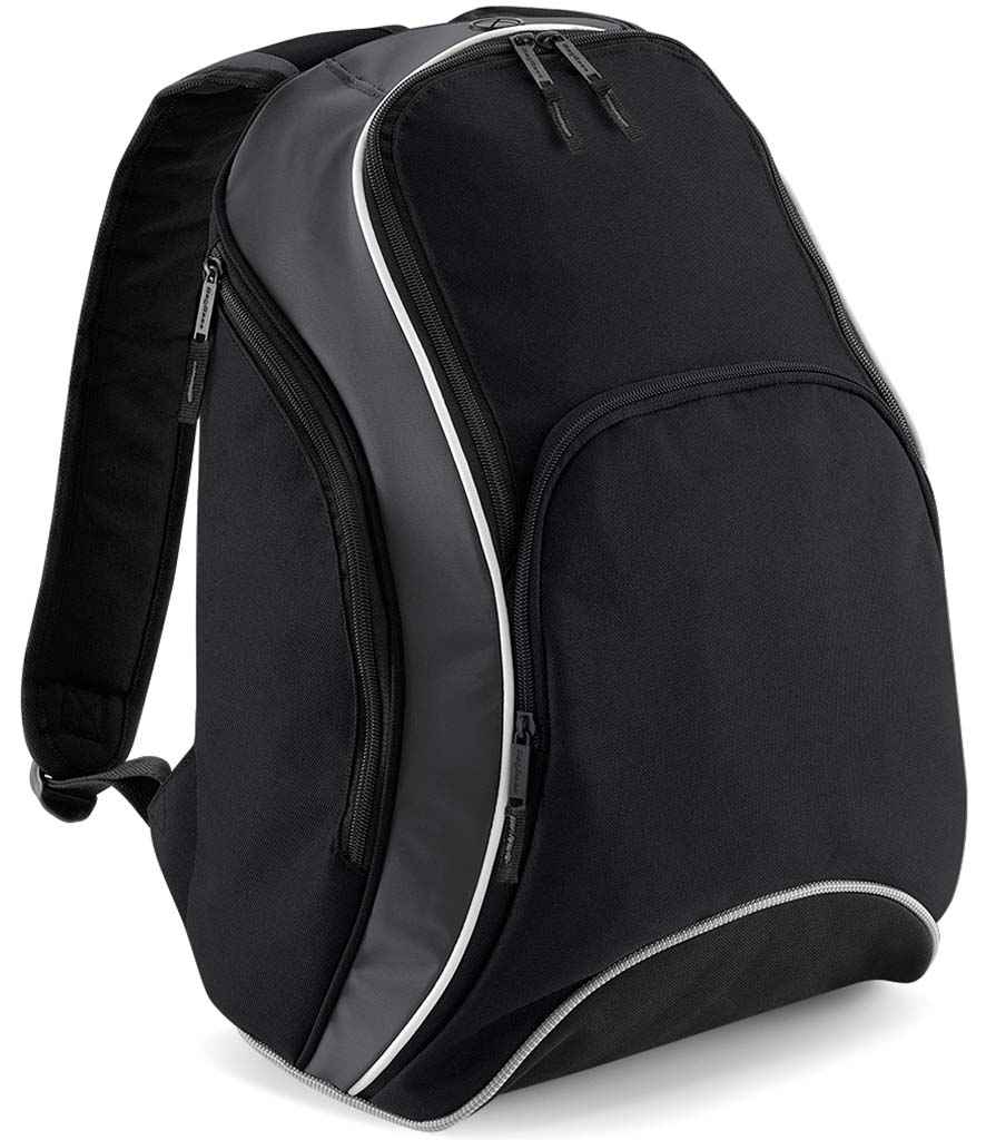 BagBase Teamwear Backpack in ONE Black Graphite Grey by Bagbase — Custom branded clothing by Print Press, featuring premium embroidery produced in our specialist print lab in the UK.