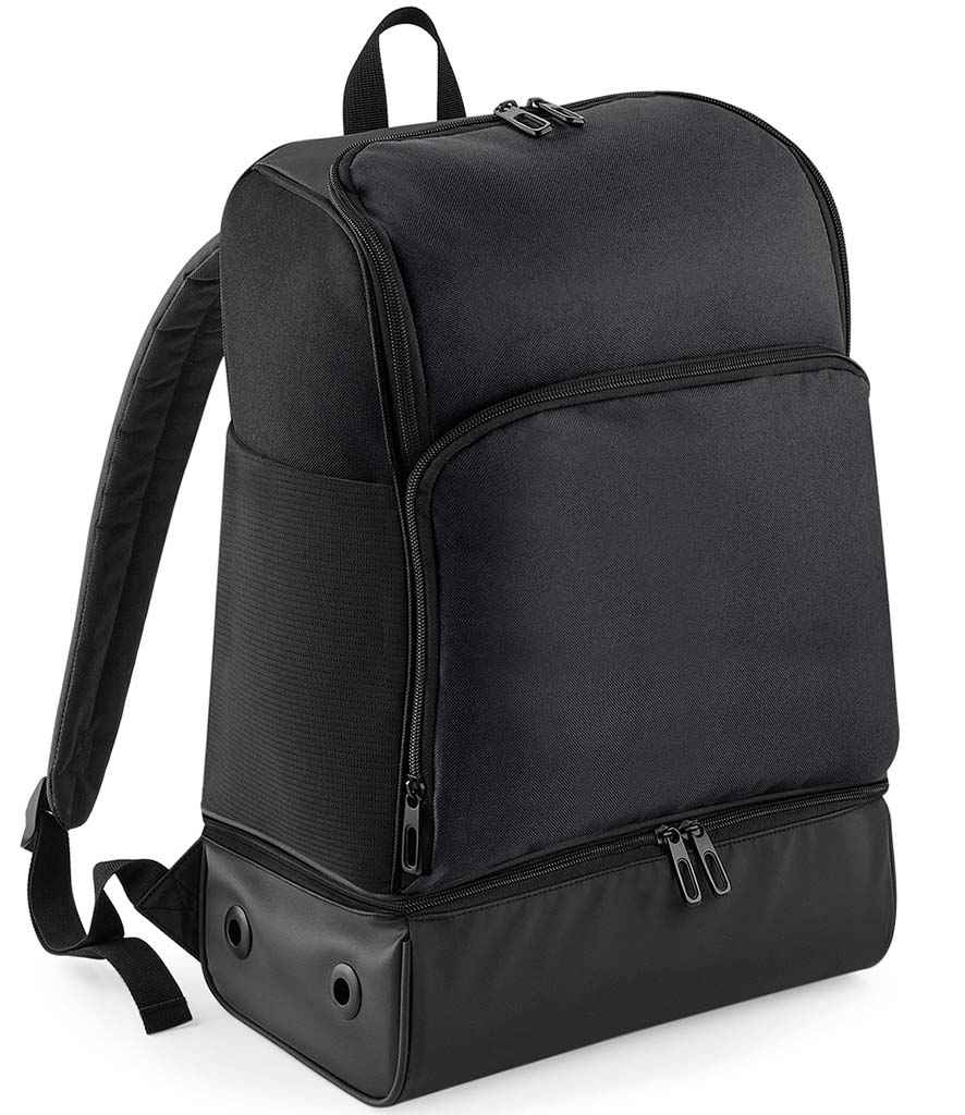 BagBase Hardbase Sports Backpack in ONE Black Black by Bagbase — Custom branded clothing by Print Press, featuring premium embroidery produced in our specialist print lab in the UK.