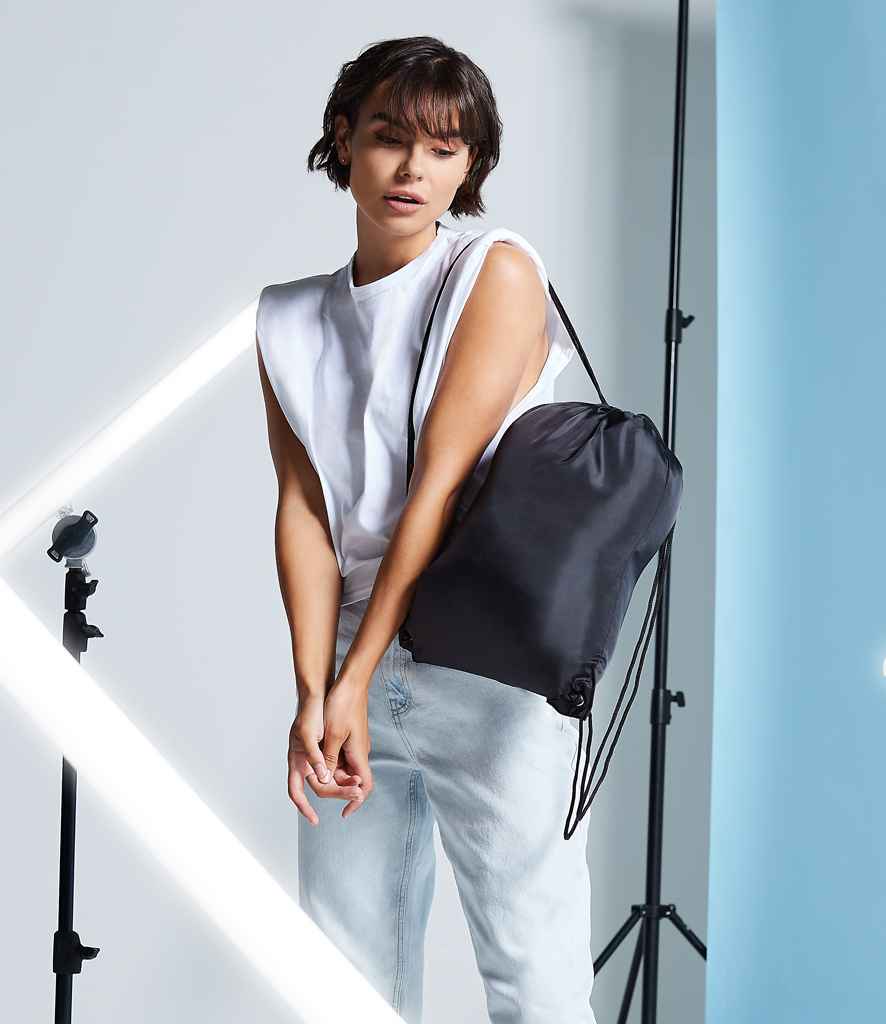 BagBase Budget Gymsac in ONE Black by Bagbase — Custom branded clothing by Print Press, featuring premium embroidery produced in our specialist print lab in the UK.