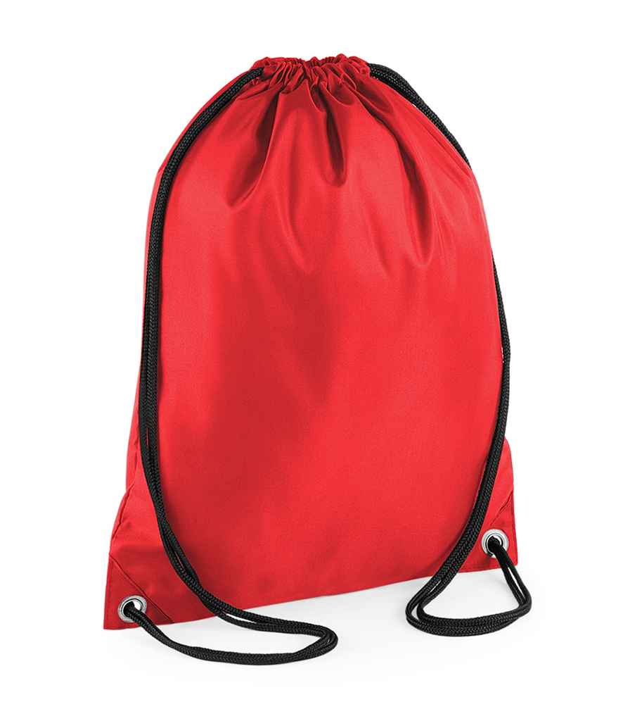 BagBase Budget Gymsac in ONE Red by Bagbase — Custom branded clothing by Print Press, featuring premium embroidery produced in our specialist print lab in the UK.