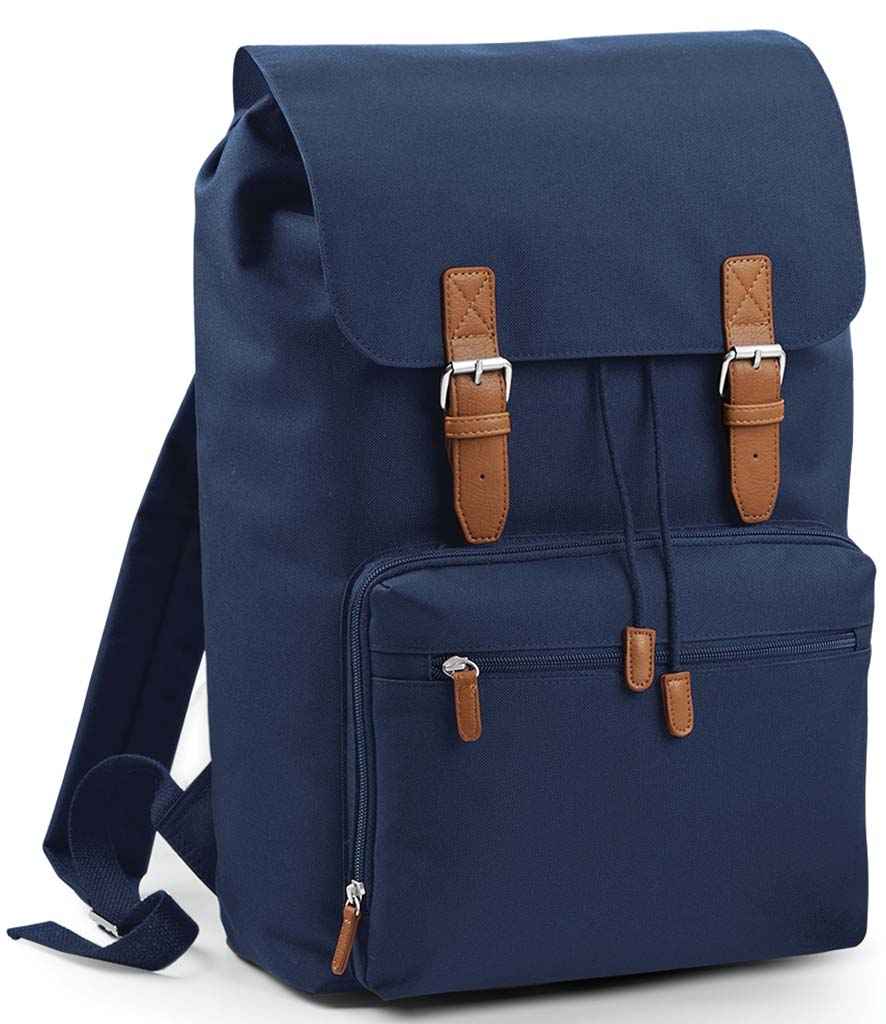 BagBase Vintage Laptop Backpack in ONE French Navy Brown by Bagbase — Custom branded clothing by Print Press, featuring premium embroidery produced in our specialist print lab in the UK.