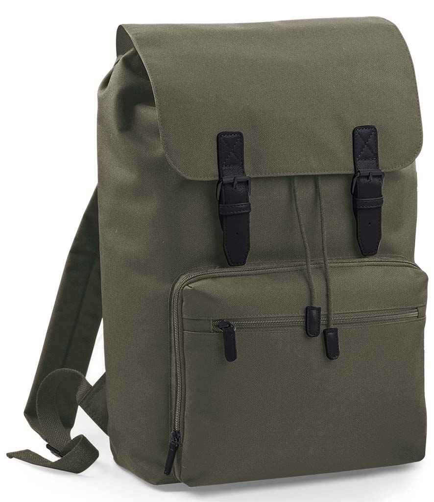 BagBase Vintage Laptop Backpack in ONE Olive Green Black by Bagbase — Custom branded clothing by Print Press, featuring premium embroidery produced in our specialist print lab in the UK.