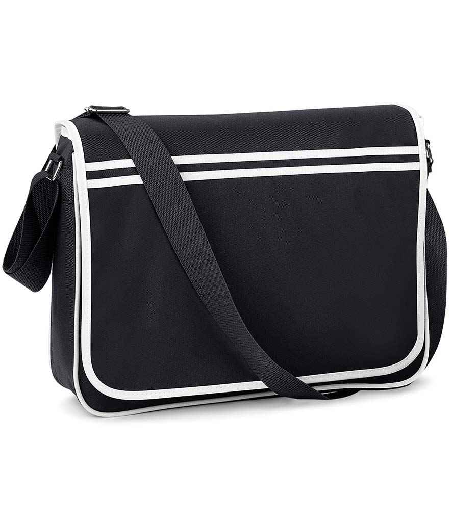 BagBase Retro Messenger in ONE Black White by Bagbase — Custom branded clothing by Print Press, featuring premium embroidery produced in our specialist print lab in the UK.