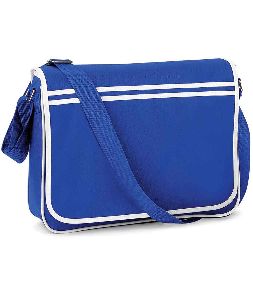 BagBase Retro Messenger in ONE Bright Royal White by Bagbase — Custom branded clothing by Print Press, featuring premium embroidery produced in our specialist print lab in the UK.