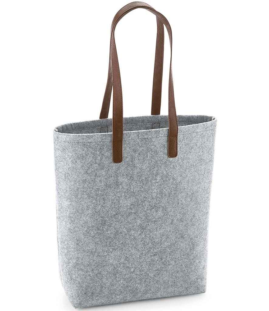 BagBase Premium Felt Tote Bag in ONE Grey Melange Tan by Bagbase — Custom branded clothing by Print Press, featuring premium embroidery produced in our specialist print lab in the UK.