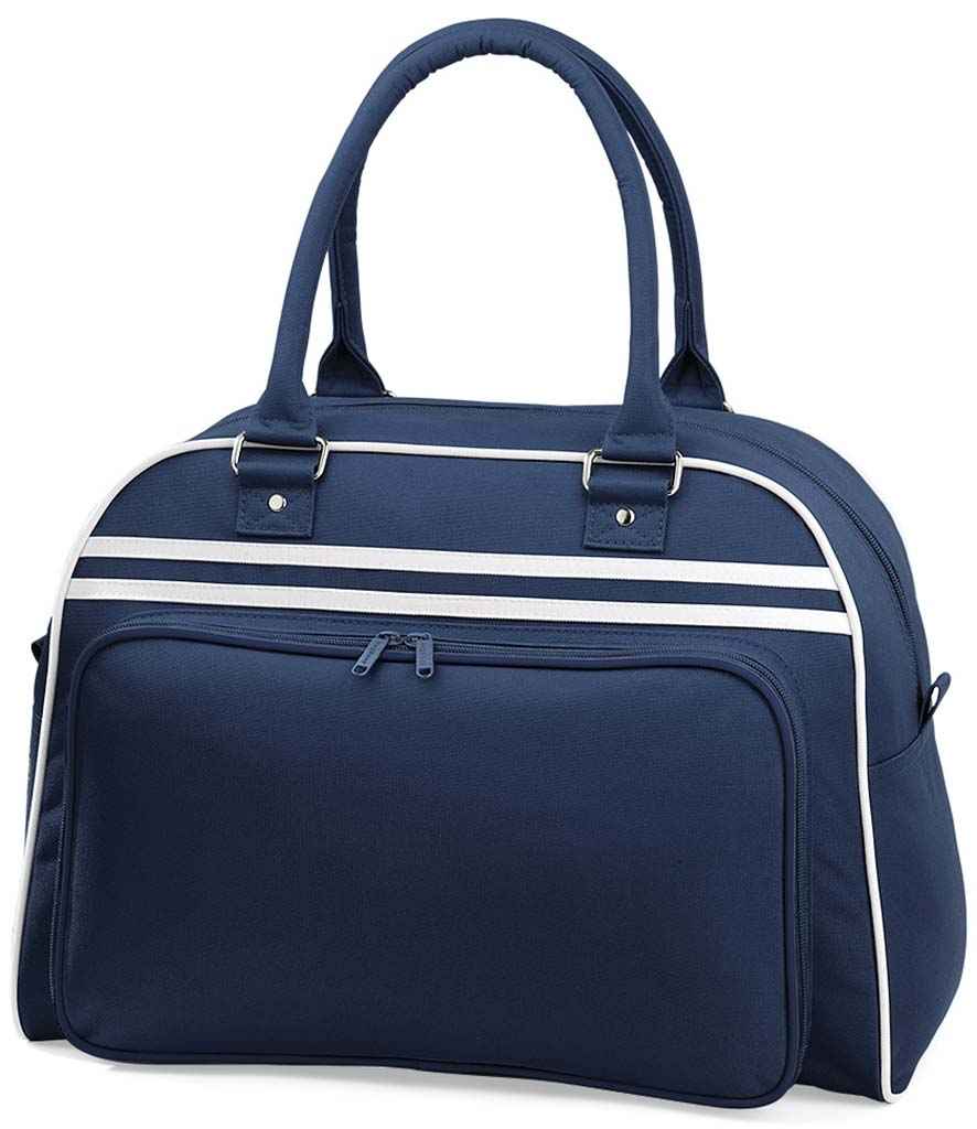 BagBase Retro Bowling Bag in ONE French Navy White by Bagbase — Custom branded clothing by Print Press, featuring premium embroidery produced in our specialist print lab in the UK.