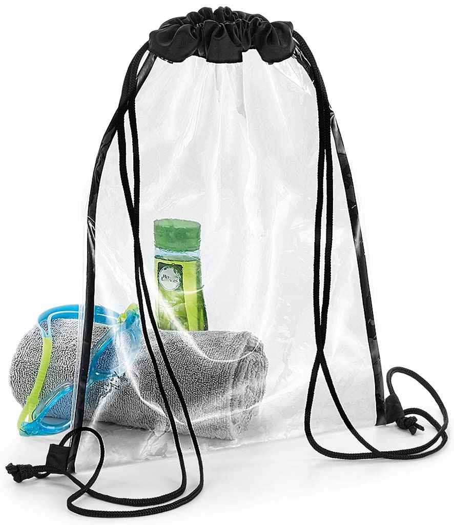 BagBase Clear Gymsac in ONE Clear Black by Bagbase — Custom branded clothing by Print Press, featuring premium embroidery produced in our specialist print lab in the UK.