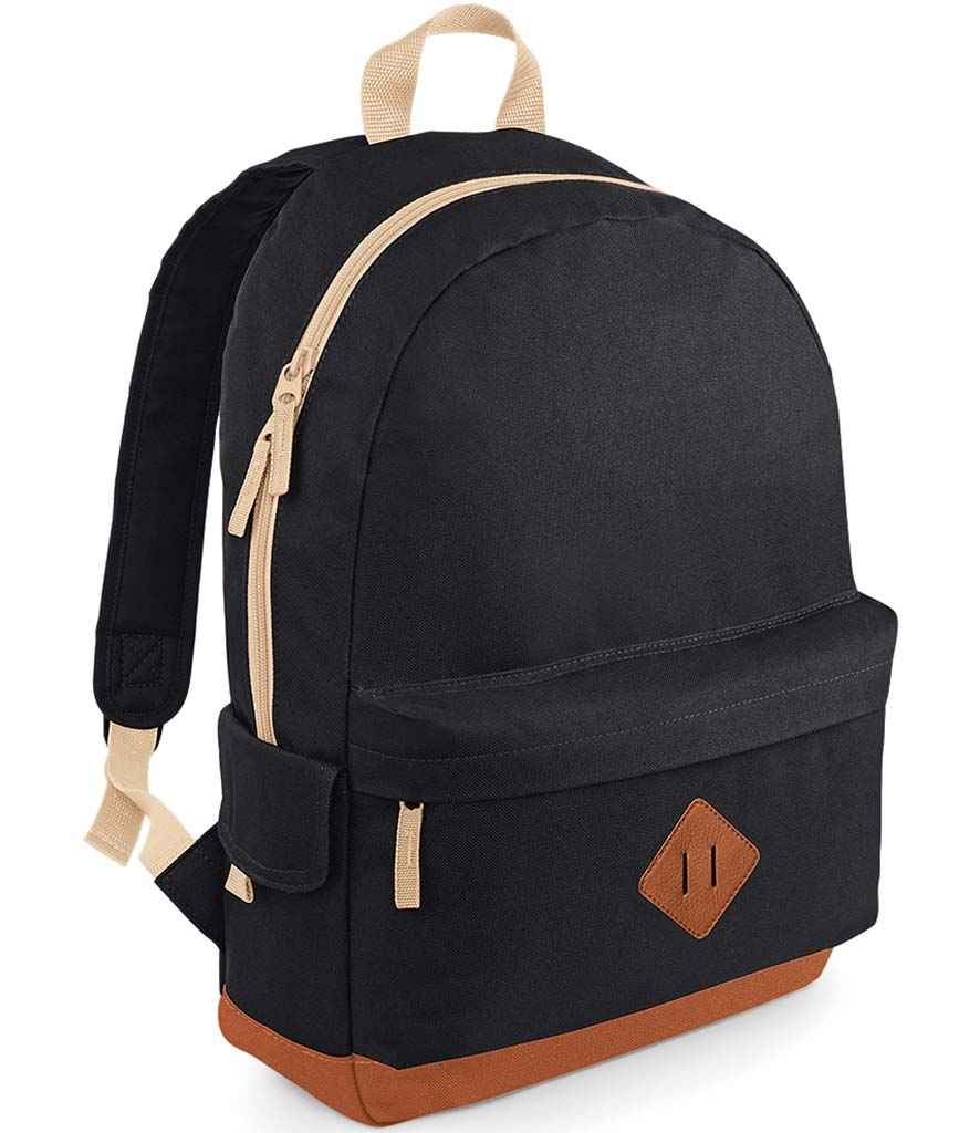 BagBase Heritage Backpack in ONE Black by Bagbase — Custom branded clothing by Print Press, featuring premium embroidery produced in our specialist print lab in the UK.