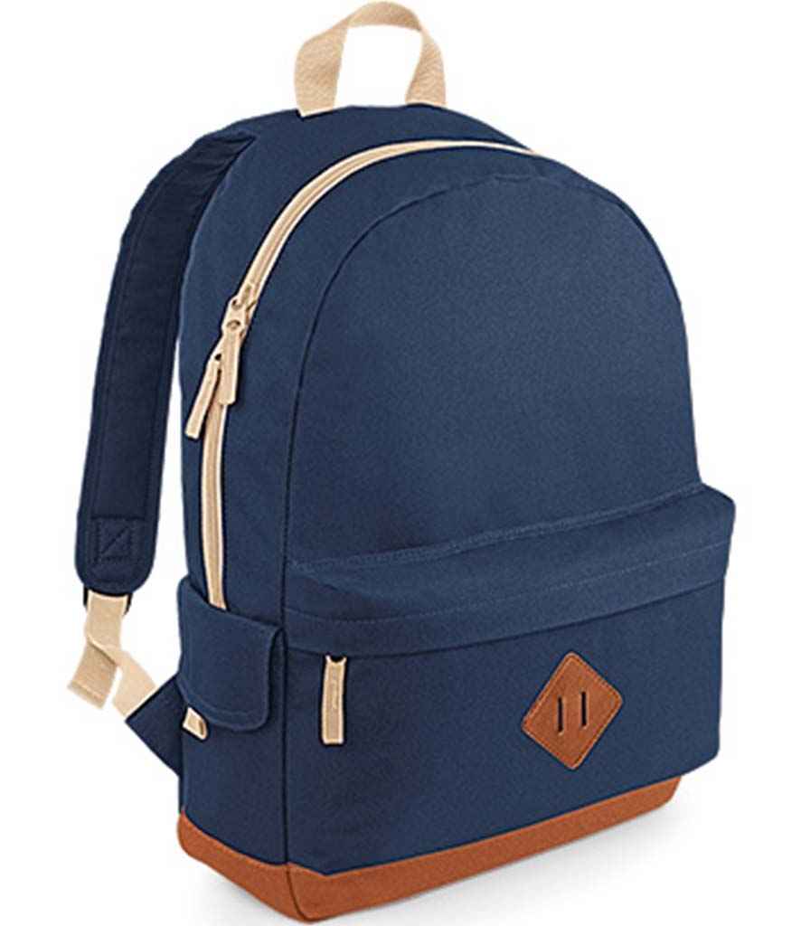 BagBase Heritage Backpack in ONE French Navy by Bagbase — Custom branded clothing by Print Press, featuring premium embroidery produced in our specialist print lab in the UK.