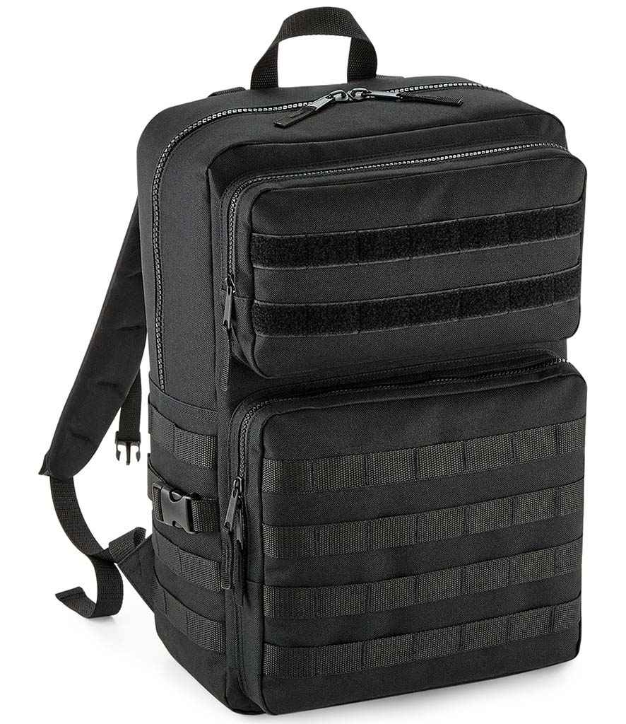 BagBase MOLLE Tactical Backpack in ONE Black by Bagbase — Custom branded clothing by Print Press, featuring premium embroidery produced in our specialist print lab in the UK.