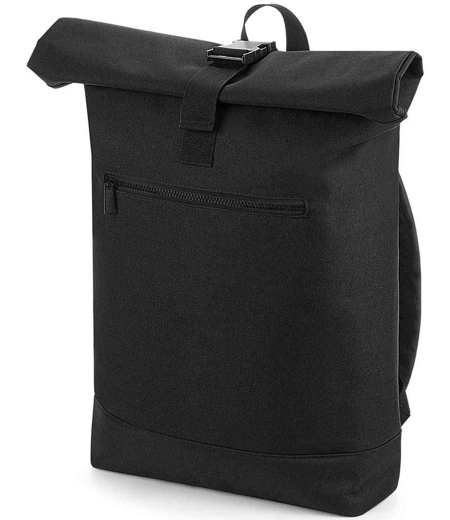BagBase Roll-Top Backpack in ONE Black by Bagbase — Custom branded clothing by Print Press, featuring premium embroidery produced in our specialist print lab in the UK.