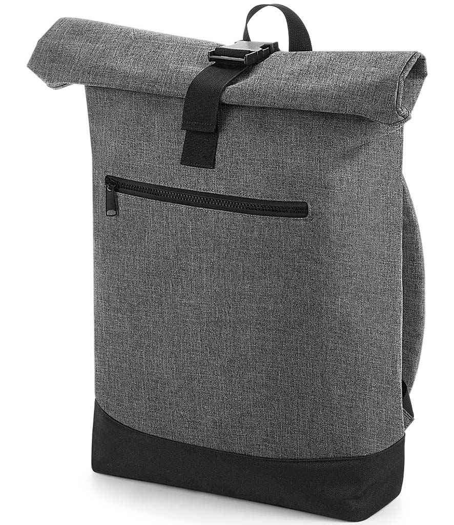 BagBase Roll-Top Backpack in ONE Grey Marl Black by Bagbase — Custom branded clothing by Print Press, featuring premium embroidery produced in our specialist print lab in the UK.