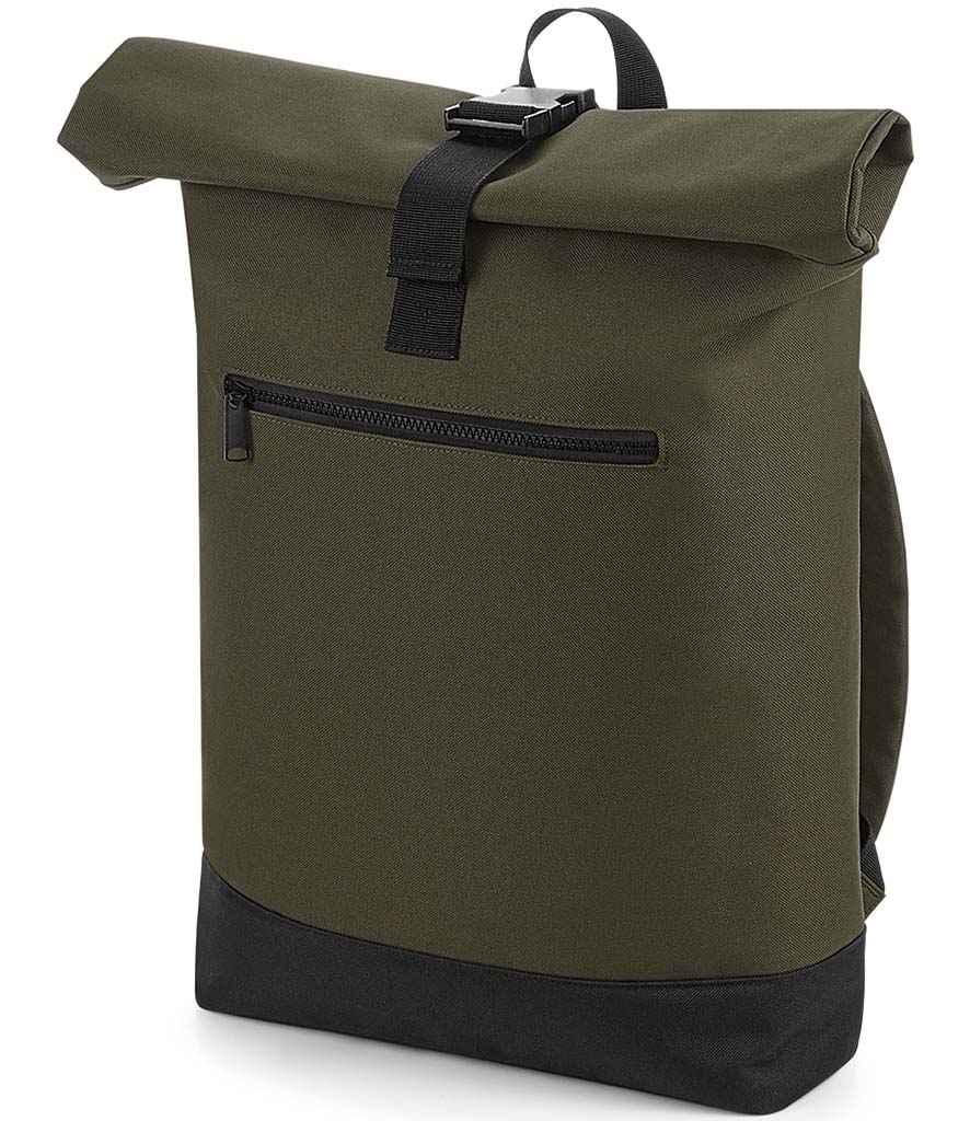 BagBase Roll-Top Backpack in ONE Military Green by Bagbase — Custom branded clothing by Print Press, featuring premium embroidery produced in our specialist print lab in the UK.