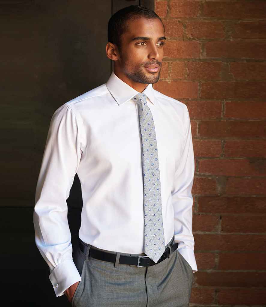 Brook Taverner Andora Long Sleeve Herringbone Shirt in White Herringbone by Brook Taverner — Custom branded clothing by Print Press, featuring premium embroidery produced in our specialist print lab in the UK.