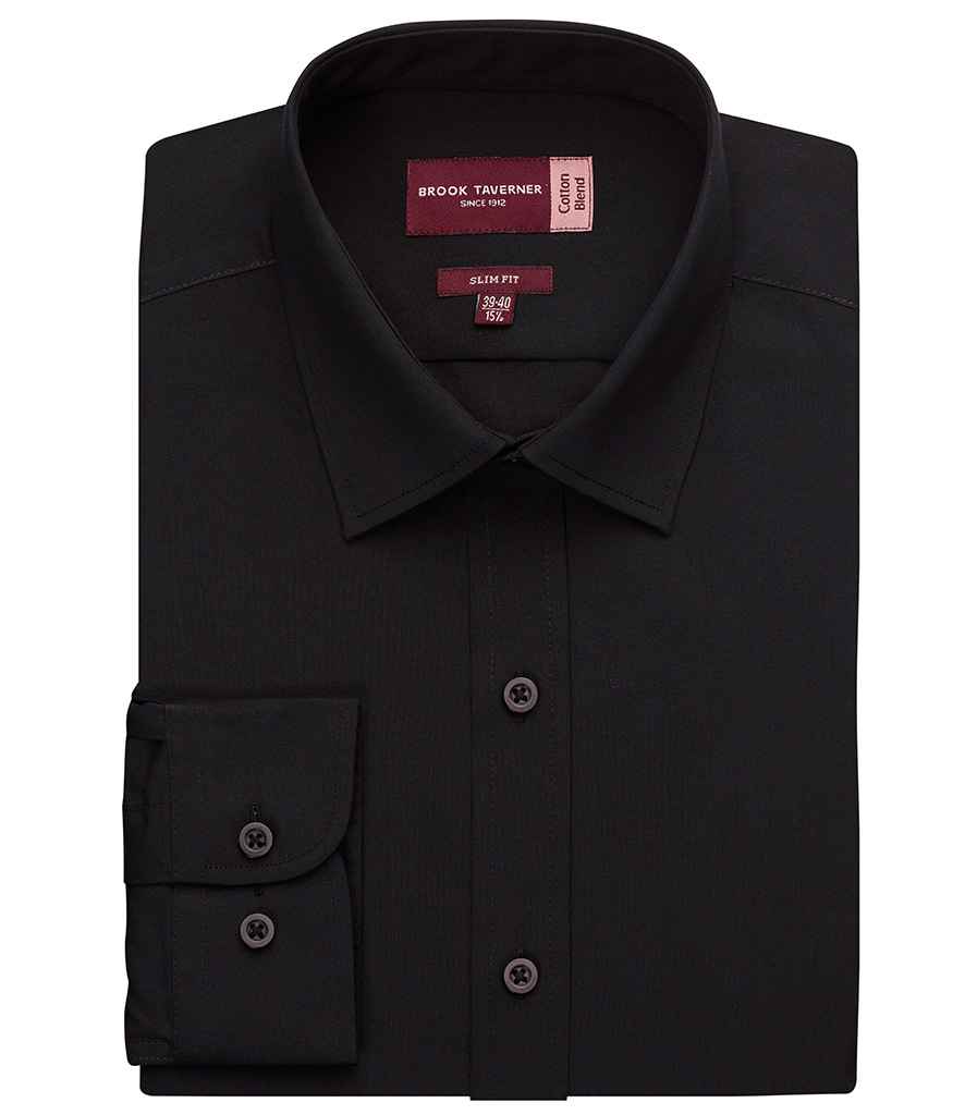 Brook Taverner Pisa Long Sleeve Slim Fit Shirt in Black by Brook Taverner — Custom branded clothing by Print Press, featuring premium embroidery produced in our specialist print lab in the UK.