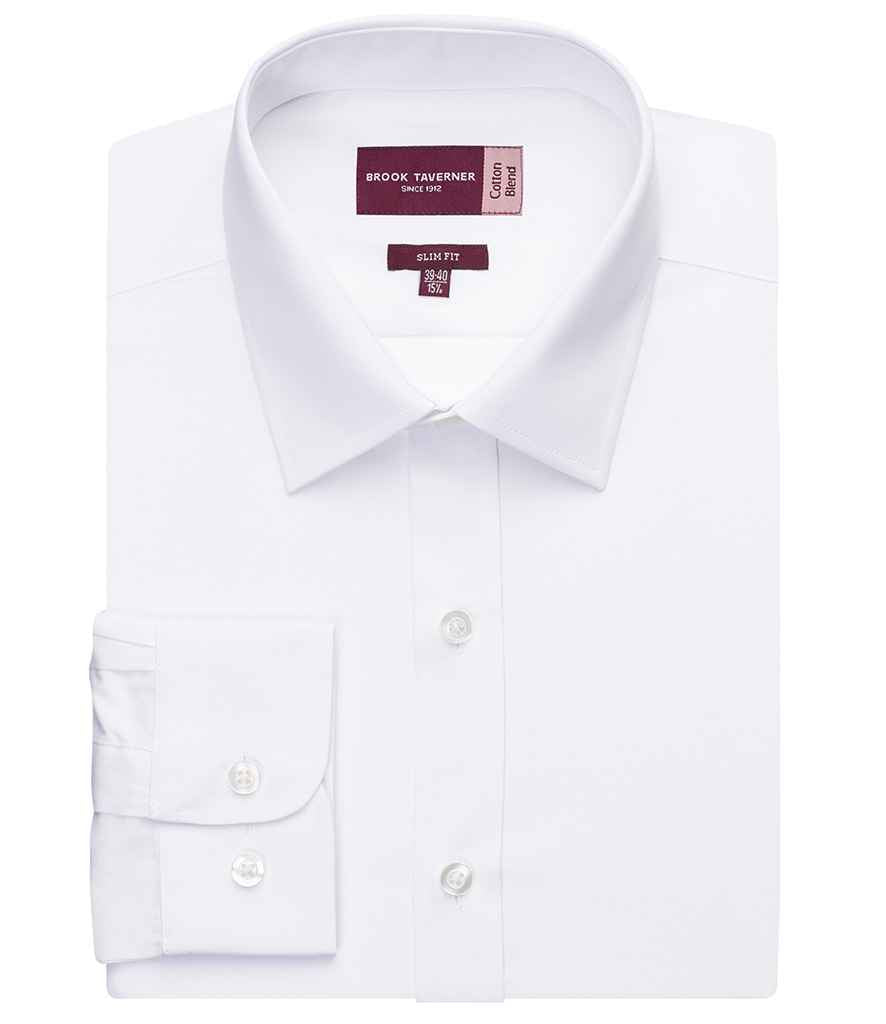 Brook Taverner Pisa Long Sleeve Slim Fit Shirt in White by Brook Taverner — Custom branded clothing by Print Press, featuring premium embroidery produced in our specialist print lab in the UK.