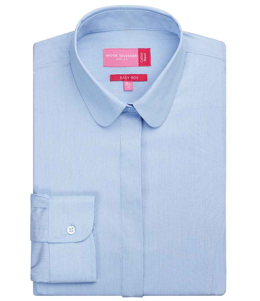 Brook Taverner Ladies Trevi Long Sleeve Poplin Shirt in by Brook Taverner — Custom branded clothing by Print Press, featuring premium embroidery produced in our specialist print lab in the UK.