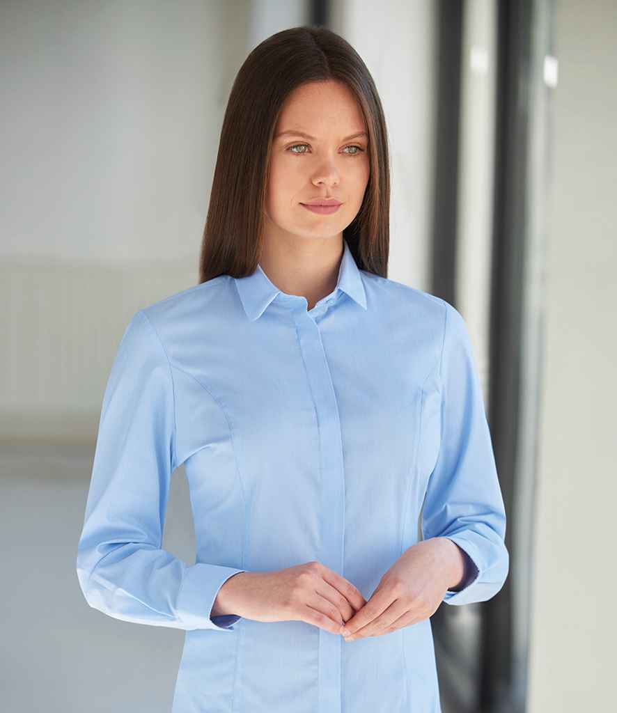 Brook Taverner Ladies Trevi Long Sleeve Poplin Shirt in by Brook Taverner — Custom branded clothing by Print Press, featuring premium embroidery produced in our specialist print lab in the UK.