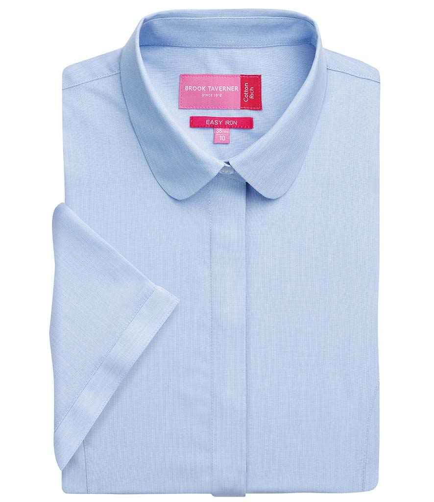Brook Taverner Ladies Soave Short Sleeve Poplin Shirt in Sky Blue by Brook Taverner — Custom branded clothing by Print Press, featuring premium embroidery produced in our specialist print lab in the UK.