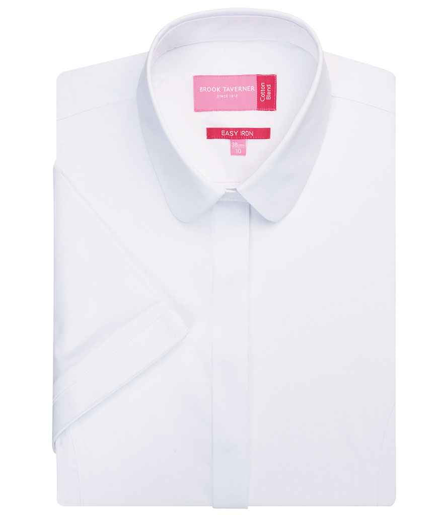 Brook Taverner Ladies Soave Short Sleeve Poplin Shirt in by Brook Taverner — Custom branded clothing by Print Press, featuring premium embroidery produced in our specialist print lab in the UK.