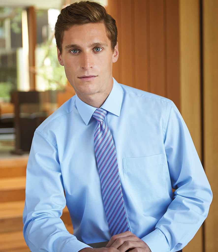 Brook Taverner Rapino Long Sleeve Poplin Shirt in Blue by Brook Taverner — Custom branded clothing by Print Press, featuring premium embroidery produced in our specialist print lab in the UK.