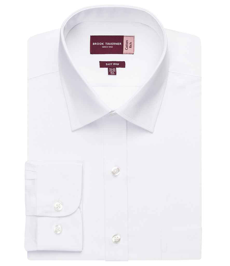 Brook Taverner Rapino Long Sleeve Poplin Shirt in White by Brook Taverner — Custom branded clothing by Print Press, featuring premium embroidery produced in our specialist print lab in the UK.