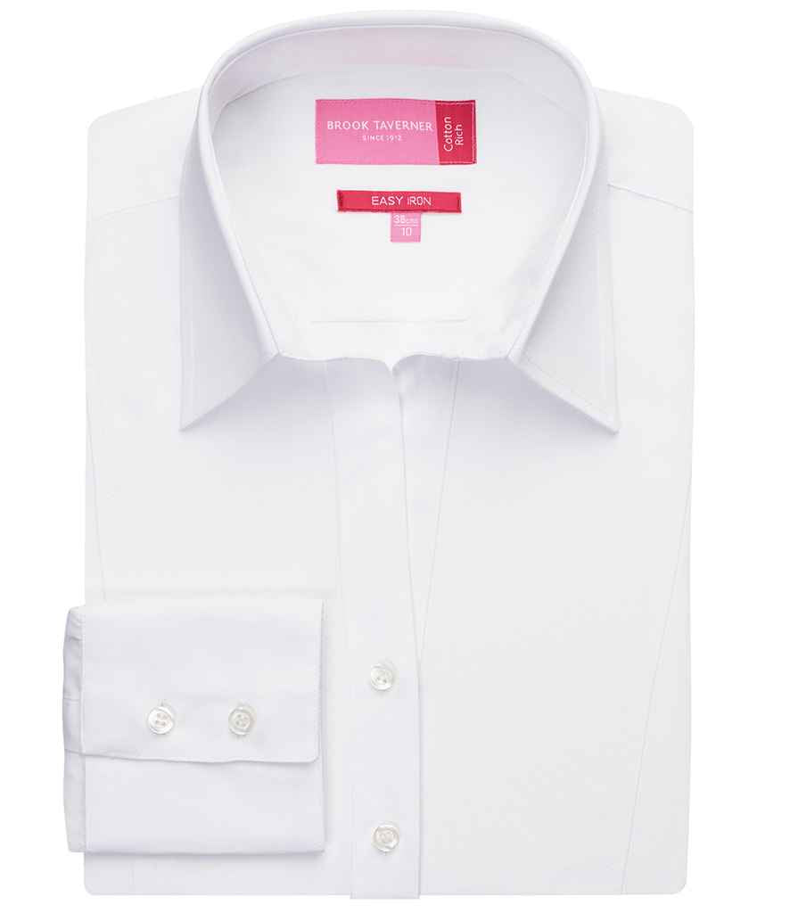 Brook Taverner Ladies Palena Long Sleeve Poplin Shirt in by Brook Taverner — Custom branded clothing by Print Press, featuring premium embroidery produced in our specialist print lab in the UK.
