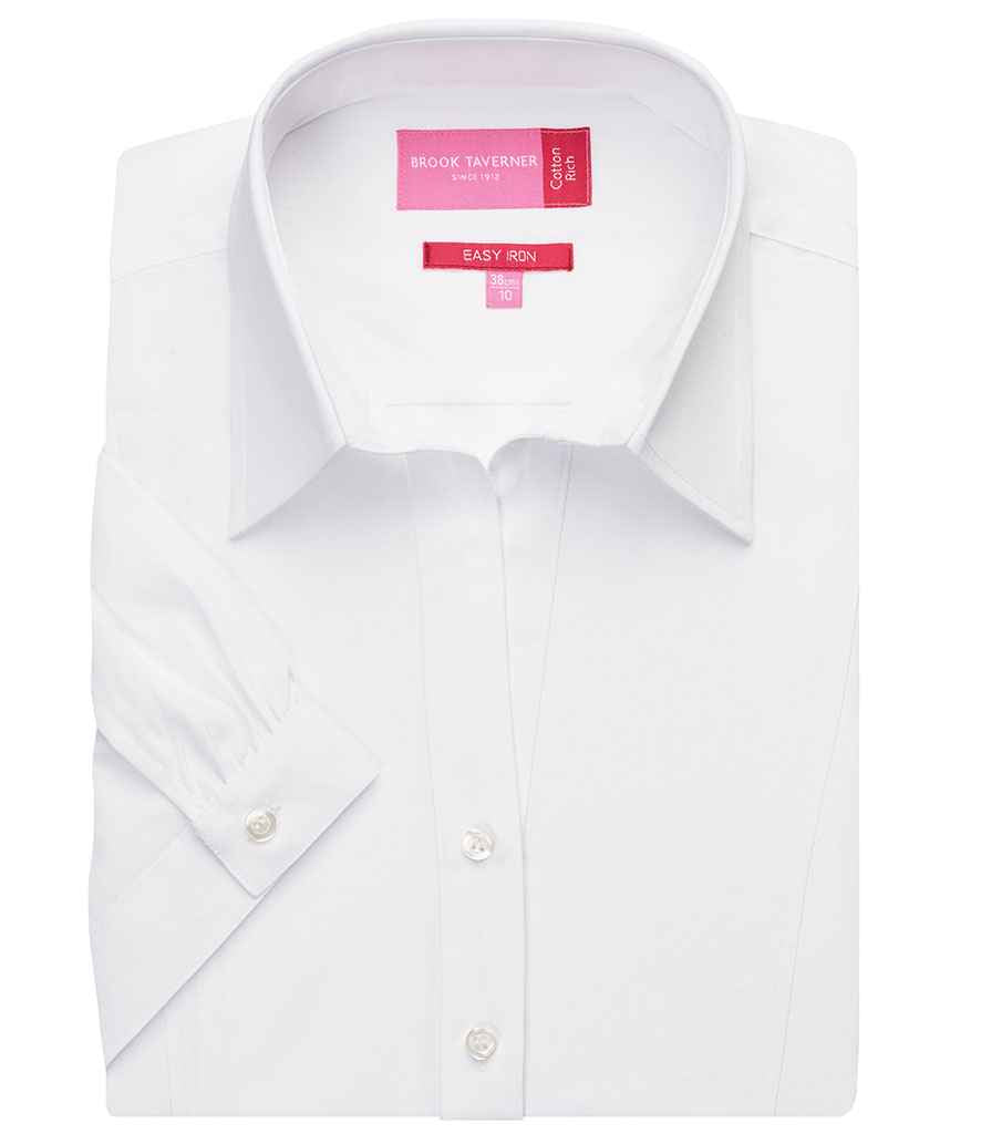 Brook Taverner Ladies Paduli Short Sleeve Poplin Shirt in White by Brook Taverner — Custom branded clothing by Print Press, featuring premium embroidery produced in our specialist print lab in the UK.