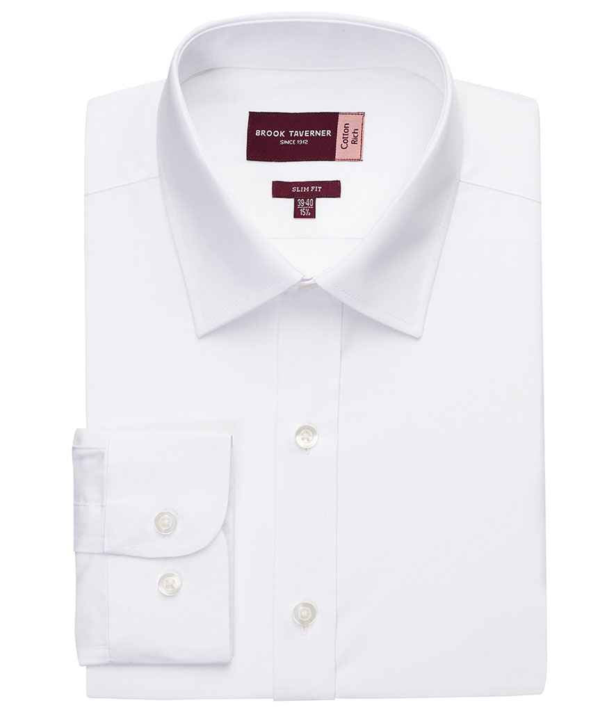 Brook Taverner Alba Long Sleeve Slim Fit Poplin Shirt in by Brook Taverner — Custom branded clothing by Print Press, featuring premium embroidery produced in our specialist print lab in the UK.