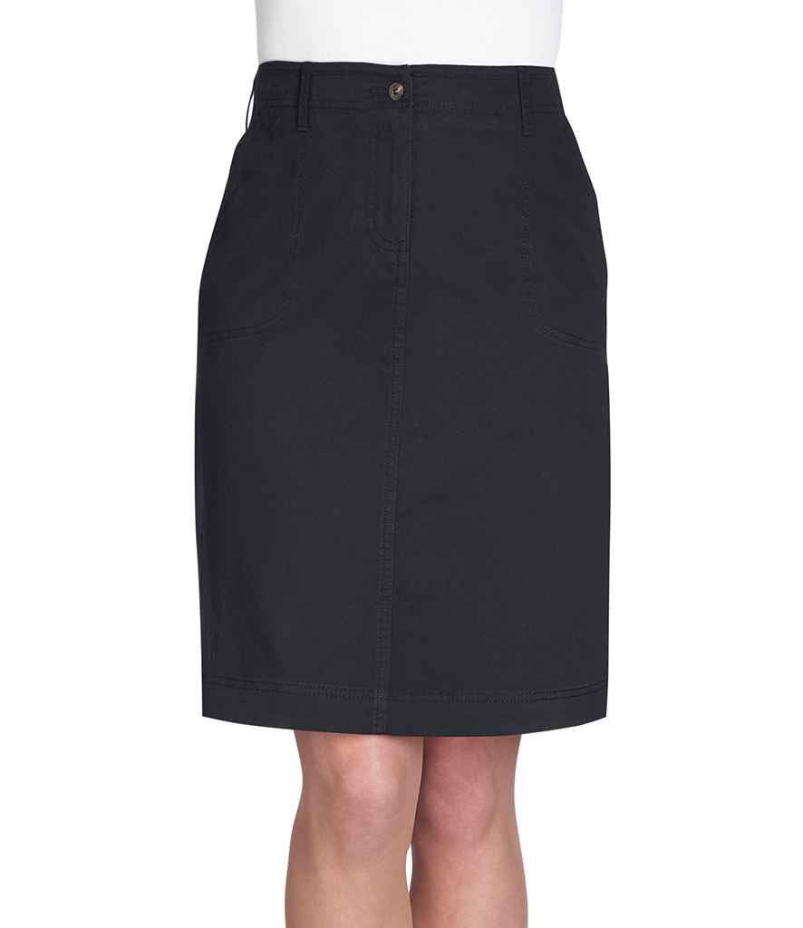 Brook Taverner Ladies Austin Chino Skirt in R Black by Brook Taverner — Custom branded clothing by Print Press, featuring premium embroidery produced in our specialist print lab in the UK.