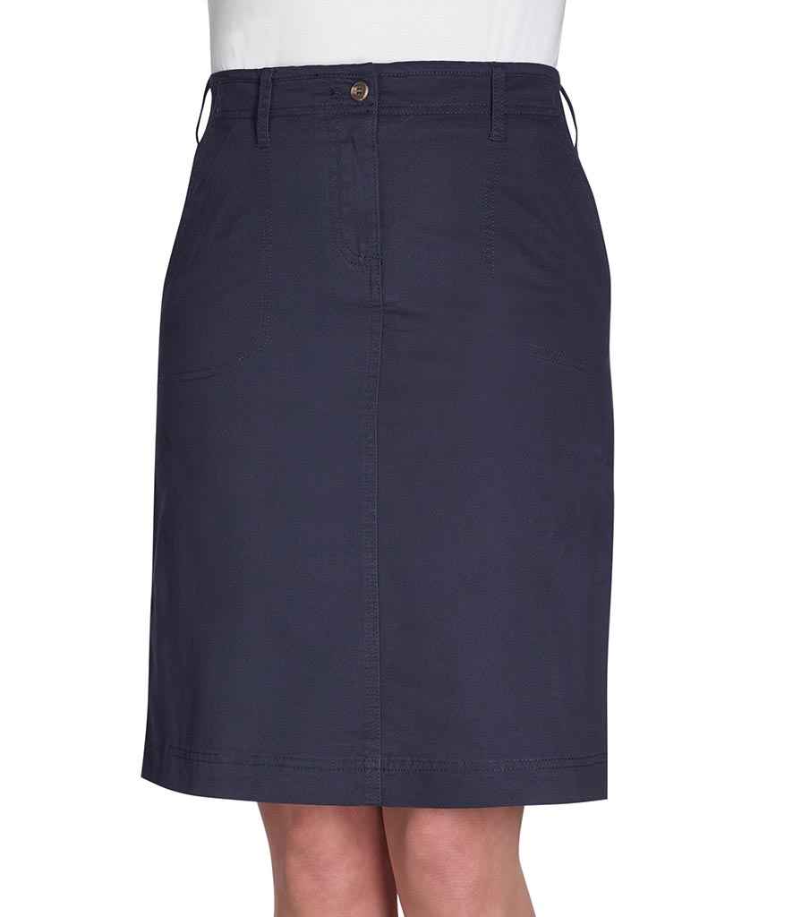 Brook Taverner Ladies Austin Chino Skirt in R Navy by Brook Taverner — Custom branded clothing by Print Press, featuring premium embroidery produced in our specialist print lab in the UK.