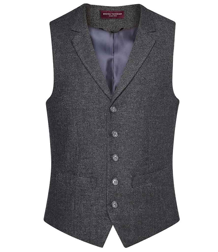 Brook Taverner Memphis Waistcoat in Charcoal Herringbone by Brook Taverner — Custom branded clothing by Print Press, featuring premium embroidery produced in our specialist print lab in the UK.