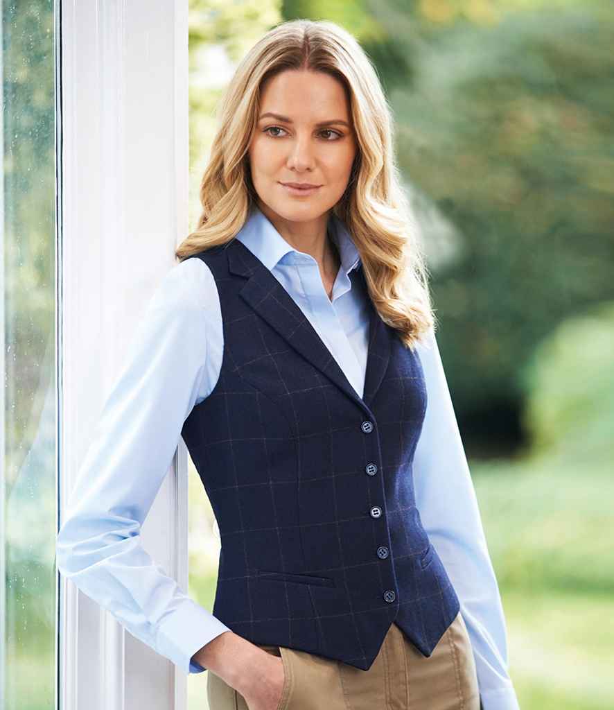 Brook Taverner Ladies Nashville Waistcoat in Navy Check by Brook Taverner — Custom branded clothing by Print Press, featuring premium embroidery produced in our specialist print lab in the UK.